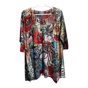 ET LOIS Wearable Art Sharkbite Hem Tunic Medium Art Core Vibrant Artistic